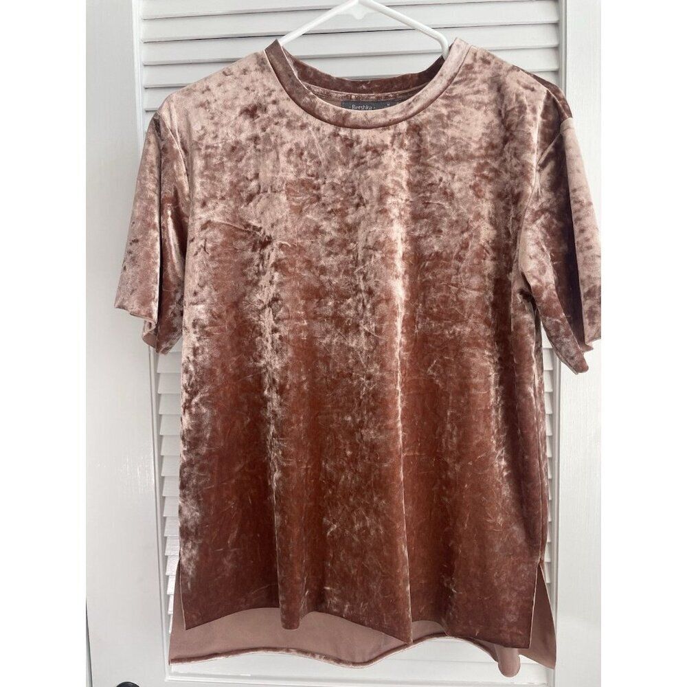 Bershka Crushed Velvet Oversized Tee Shirt Cinnamon Short Sleeve Size M